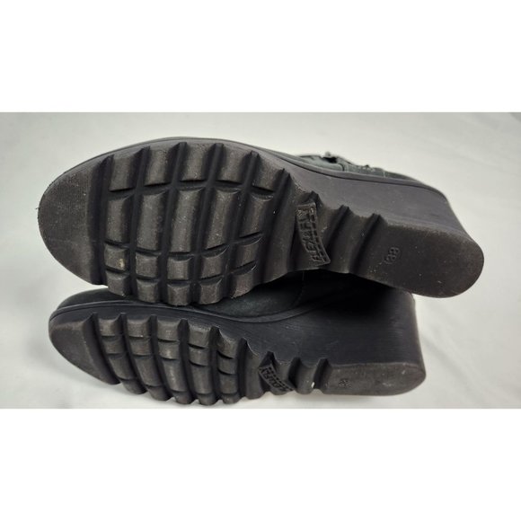 Keys Vera Pelle Women's Sz. 38 Black Leather Side Zip Wedge Ankle Booties - Picture 9 of 10